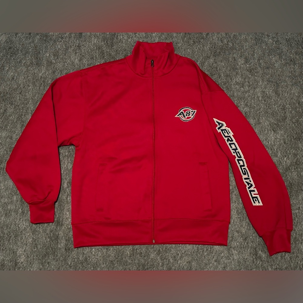 Vintage Men’s Aeropostale 87 Logo Red/Blue Full Zip Fleece Track Jacket Medium